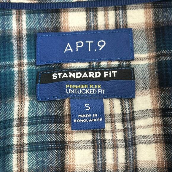 NWT Apt. 9 Blue Plaid Button Up Flannel Shirt Untucked Fit Mens Size Small S - Picture 7 of 12